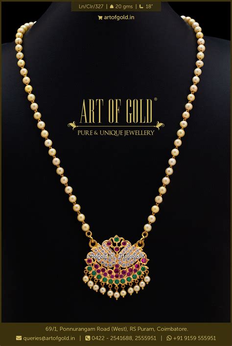 Pearl Necklace with Gold Pendant | Art of Gold Jewellery, Coimbatore