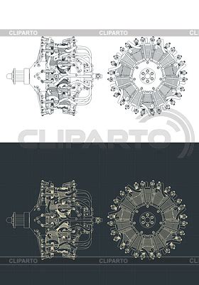 Aircraft radial engine blueprints | Stock Vector Graphics | CLIPARTO