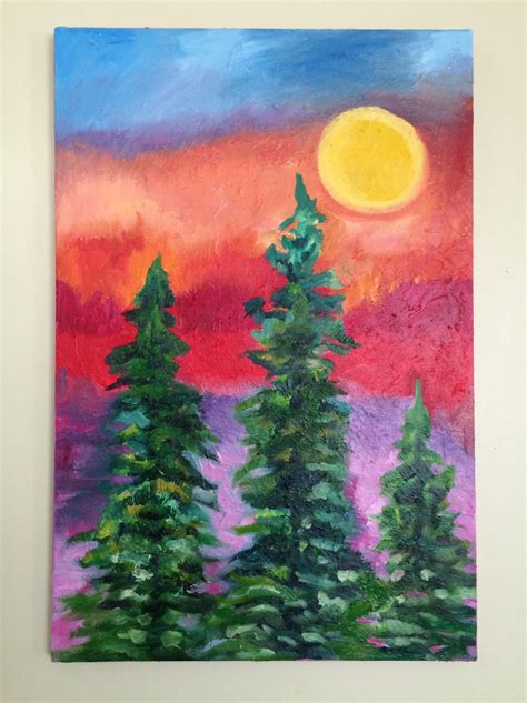 Pine tree painting large oil original landscape Sky on | Etsy ...