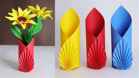 How to Make A Flower Vase At Home | Easy Paper Flower Vase | Simple Paper Craft | Paper flowers ...