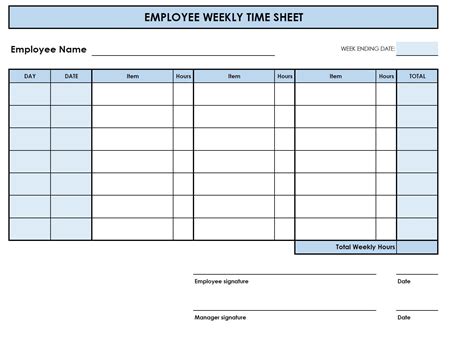 Printable Weekly Time Card