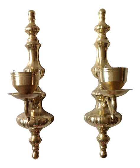 Brass Wall Sconce Candle Holders - Pair | Chairish