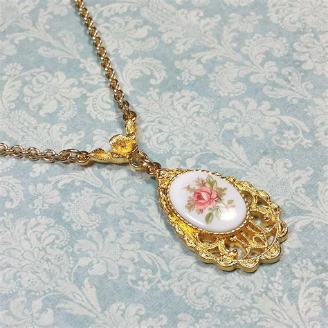 Pink Rose Cameo Necklace Romantic Style Rose Pendant | Etsy