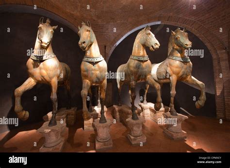 The Triumphal Quadriga of Horses sculpture in St Mark's Basilica, Venice Italy. 126681 Venice ...