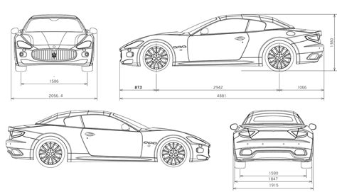 Maserati GranTurismo 2011 Blueprint - Download free blueprint for 3D modeling