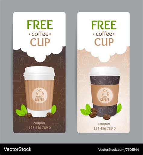 Coffee coupon set free cup Royalty Free Vector Image