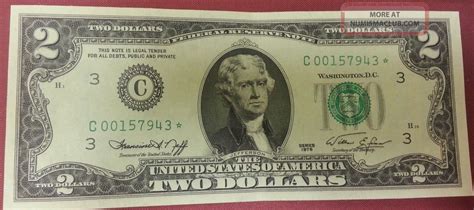 Vintage Rare Crisp $2 Two Dollar Bill 1976 Low Number Star Note Frn Us