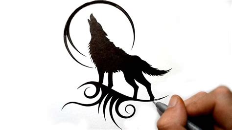 Drawing a Howling Wolf Silhouette - Black Tribal Tattoo Design - YouTube