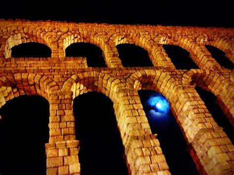 Aqueduct Of Segovia Lit Up At Night