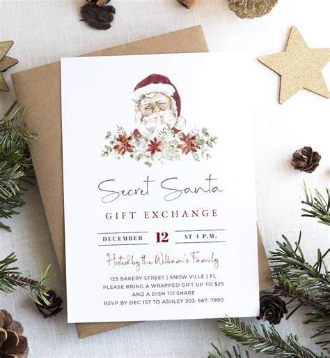 Secret Santa Invitation, Secret Santa Template, Christmas Gift Exchange Invite, Secret Santa ...