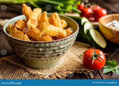 Zucchini Fries with Sour Cream Dip Stock Photo - Image of cuisine ...