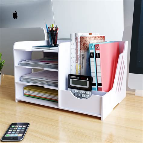 Expandable Wood Desktop Bookshelf Desktop Organizer Office Storage Rack Wood Display Shelf Free ...