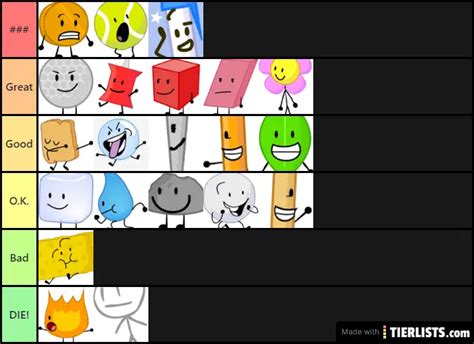 Bfdi characters tier list Tier List - TierLists.com