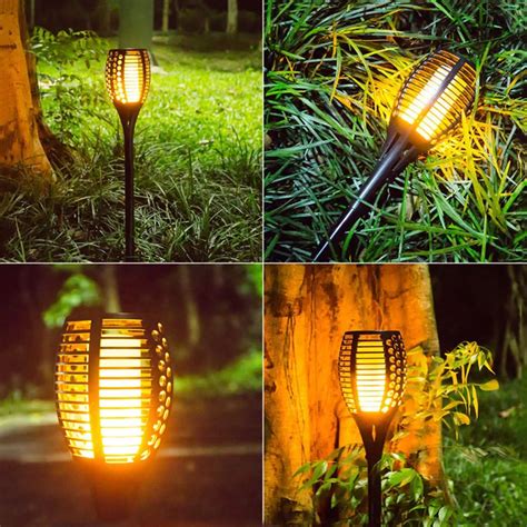 BEIAIDI Solar Tiki Torches Lights Waterproof Led Flame Flickering Lawn ...