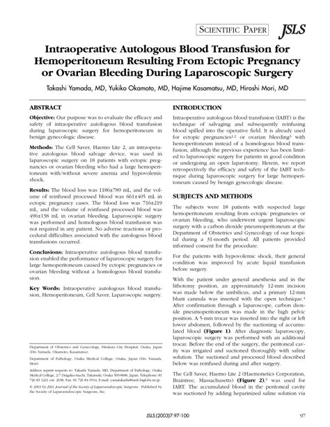 (PDF) Intraoperative Autologous Blood Transfusion for Hemoperitoneum Resulting From Ectopic ...