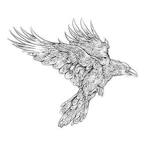 Premium Vector | Raven flying in hand drawing