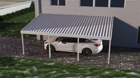 10 ft. Deep x 24 ft. Wide Ivory Attached Aluminum Carport -4 Posts ...