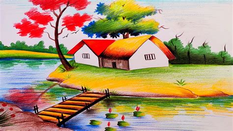 Landscape Scenery Drawing by Color Pencil /Color pencil Drawing for Beginners - YouTube