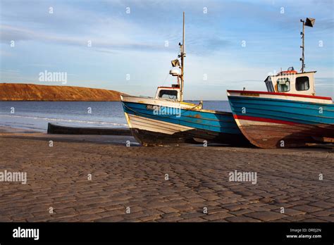 Fishing Boats on a Cobbled Slipway at Filey North Yorkshire England Stock Photo - Alamy