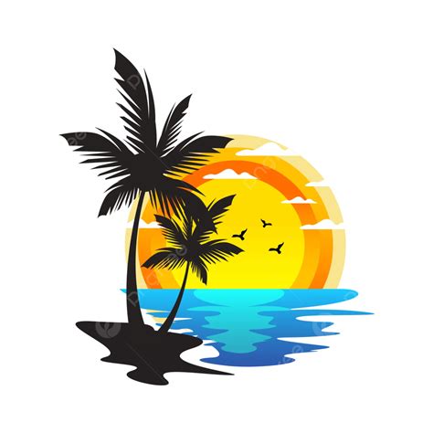 Sunset Summer Beach Vector, Logo, Beach, Ocean PNG and Vector with Transparent Background for ...