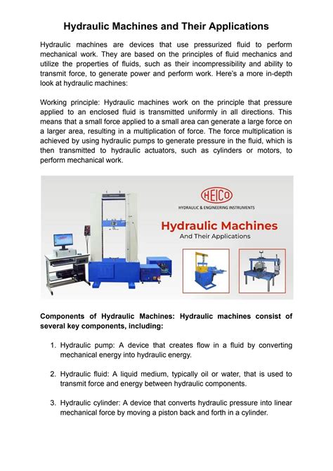 Hydraulic Machines and Their Applications by HYDRAULIC & ENGINEERING INSTRUMENTS - Issuu