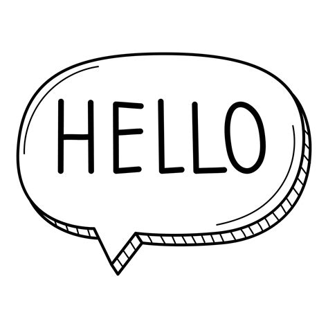 A speech bubble with the word Hello in the doodle style. Hand-drawn black and white vector ...