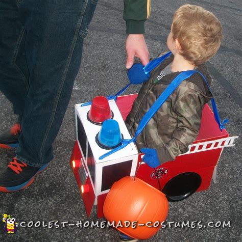 Adorable Homemade Toddler Firetruck Costume for Halloween