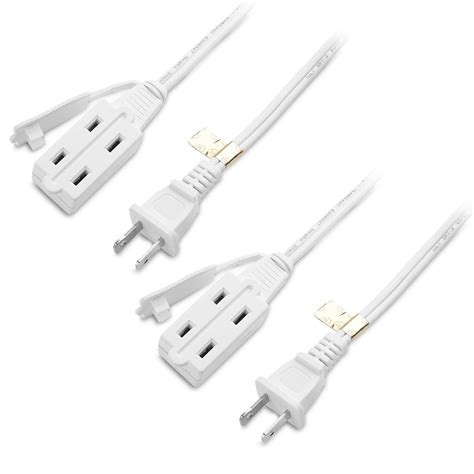 Cable Matters 2-Pack 16 AWG 2 Prong Extension Cord (3 Outlet Extension Cord) with Tamper Guard ...