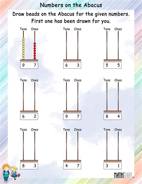 Draw beads on the abacus for the given number - Math Worksheets ...