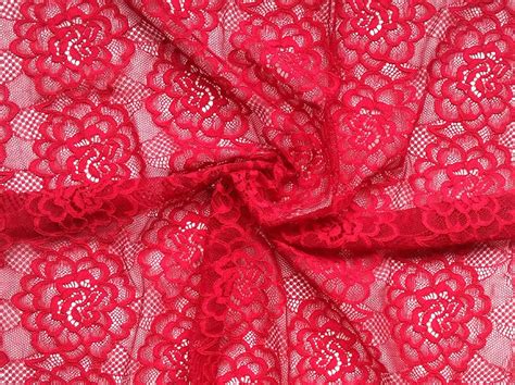 Stretch Lace fabric red color wedding Lace fabric red lace