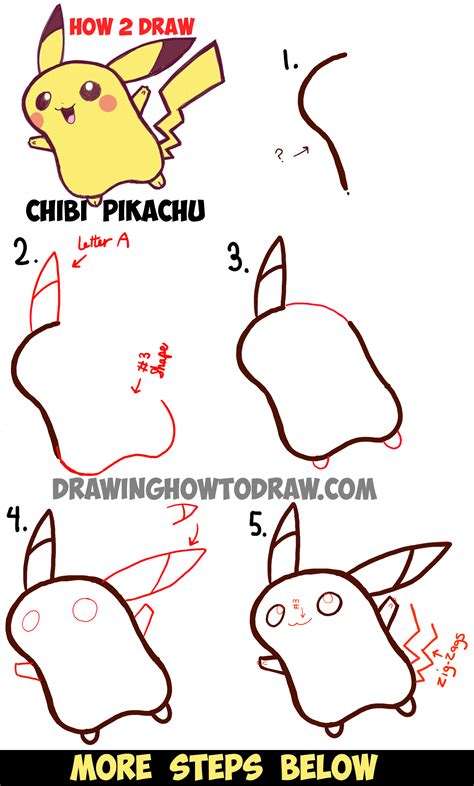 How to Draw Cute Baby Chibi Pikachu from Pokemon – Step by Step Drawing ...