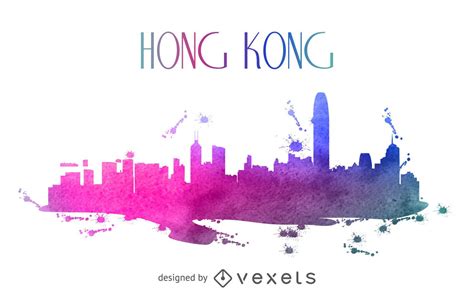 Hong Kong Watercolor Skyline Vector Download