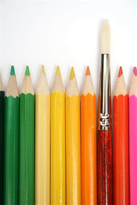 Colour Wooden Pencils Around of an Art Brush Stock Image - Image of education, green: 1546715