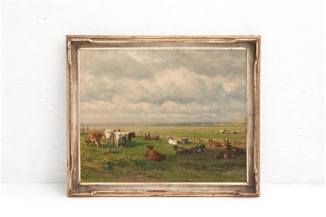 Cow Pasture Landscape Painting, Rustic Cow Print, Vintage Digital Print ...