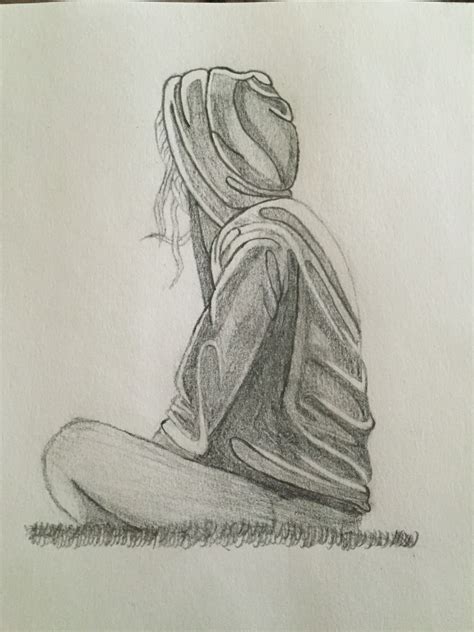 Sad Girl Sitting Down Drawing - Rectangle Circle