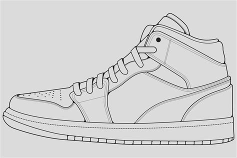 Shoes sneaker outline drawing vector, Sneakers drawn in a sketch style, black line sneaker ...