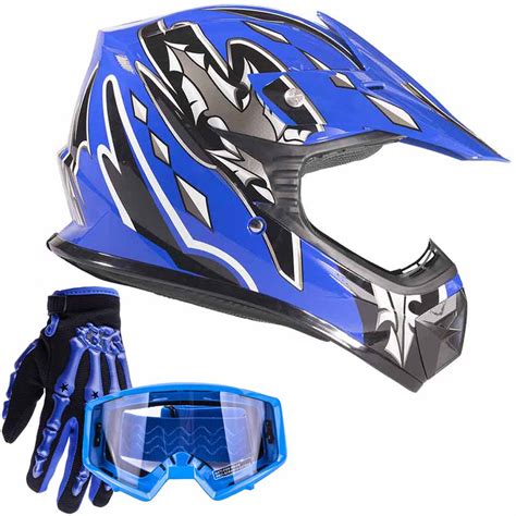 Blue Youth Kids Motocross ATV Dirt Bike Helmet Blue Gloves, Goggles ...