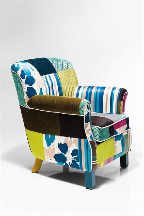 DESIGN UPHOLSTERED FABRIC ARMCHAIR PATCHWORK STRIPES BY KARE-DESIGN