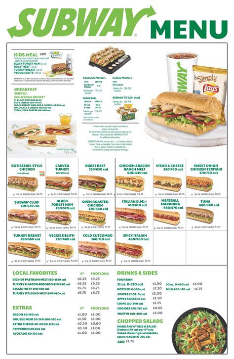 Subway Printable Menu Pdf 2020