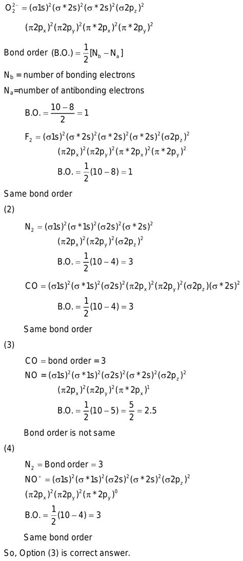 which among the given pairs does not have identical bond order o2 2 and ...