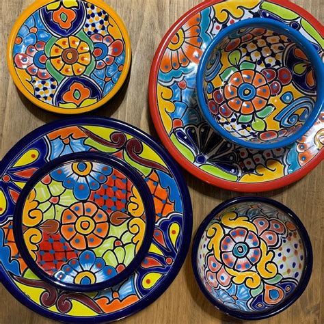 Our authentic Mexican Talavera Pottery plates, bowls, desert dishes, salt and pepper shakers (a ...