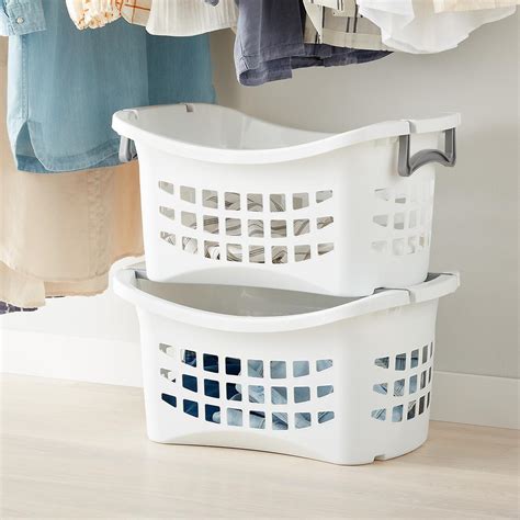 White Stackable Laundry Basket with Grey Handles | The Container Store