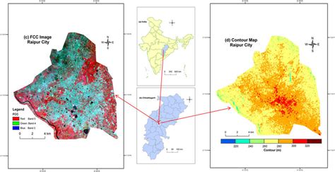 Location of Raipur City: (a) India, (b) Chhattisgarh, (c) FCC image of ...