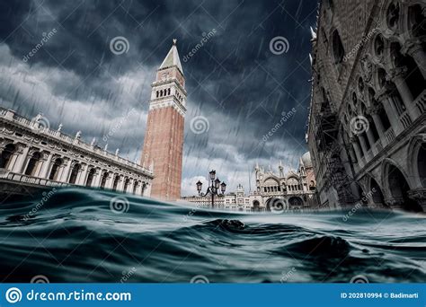 Representation of St. Marks Square Piazza San Marco during Flood Acqua Alta in Venice, Italy ...