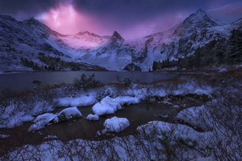 landscape, Nature, Mountain, Lake, Sunset, Winter, Snow, Frost ...