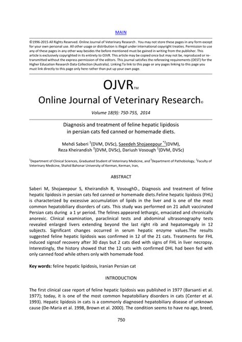 (PDF) Diagnosis and treatment of feline hepatic lipidosis in persian ...