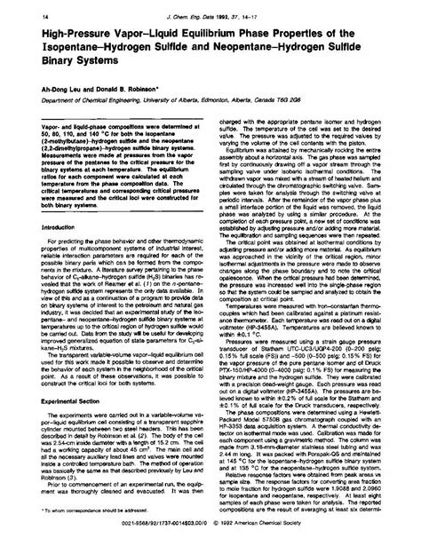 (PDF) High-pressure vapor-liquid equilibrium phase properties of the isopentane-hydrogen sulfide ...