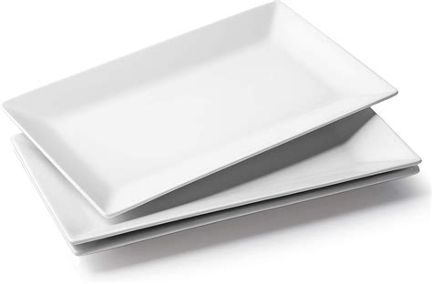 DOWAN Large Rectangular Serving Platters – 14 Inches White Rectangle Serving Plates Porcelain ...