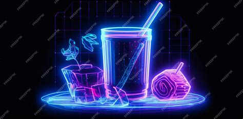 Premium Photo | Neon sign with a glass drink