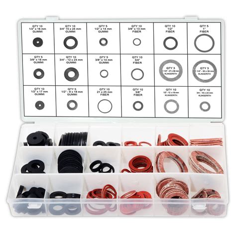 AN 239 Faucet Washer Assortment with 18 Different Sizes, 141 Piece, 18 different sized washers ...